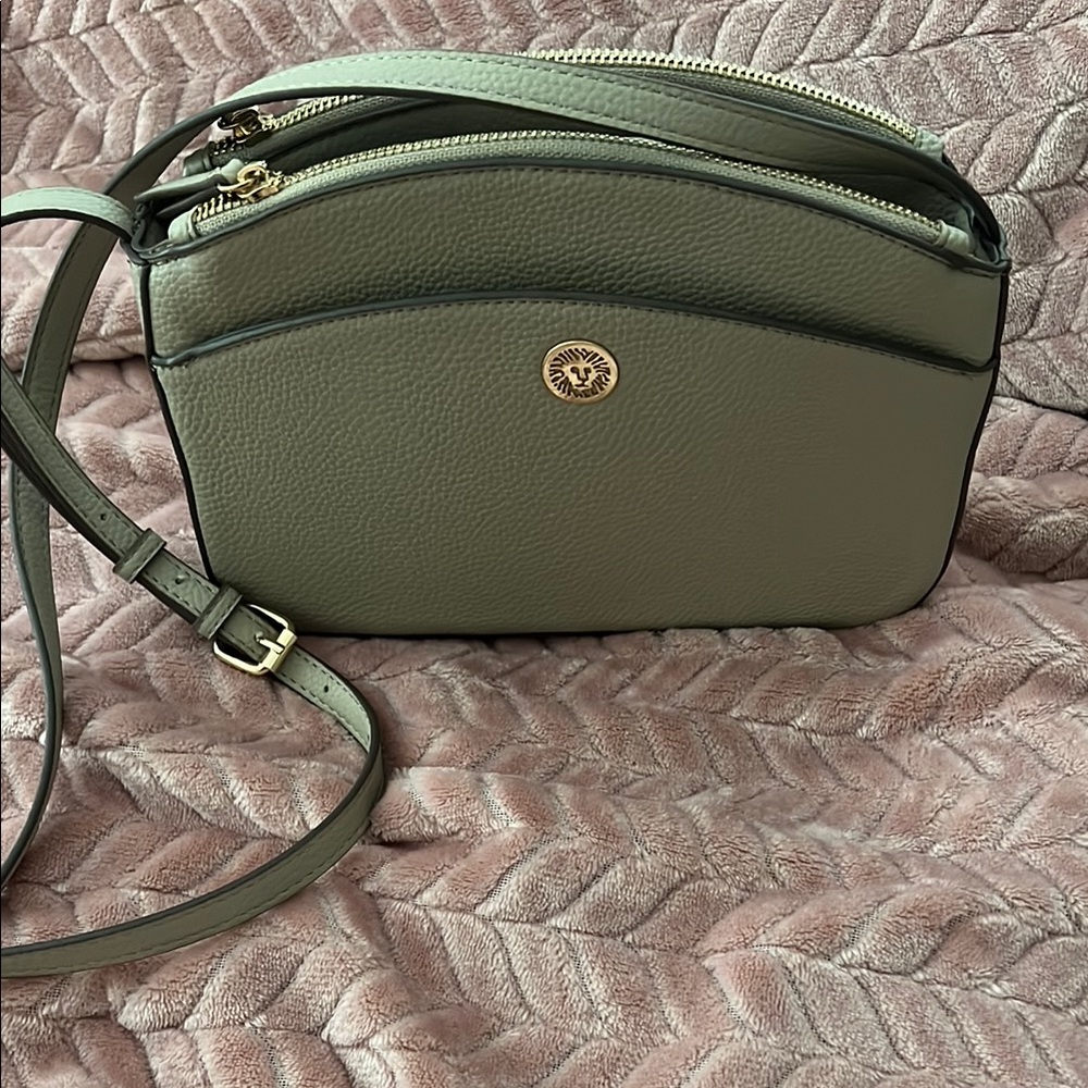Anne Klein Green Crossbody Bag with Silver Hardware